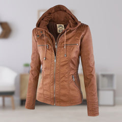 Hooded Moto Jacket with Removable Hood