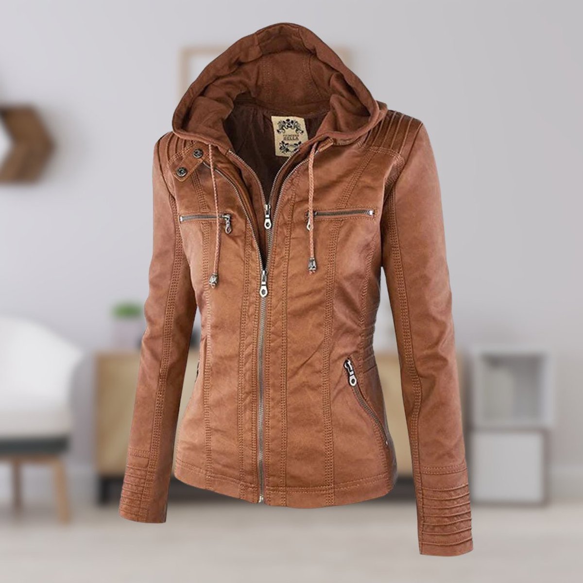 Hooded Moto Jacket with Removable Hood