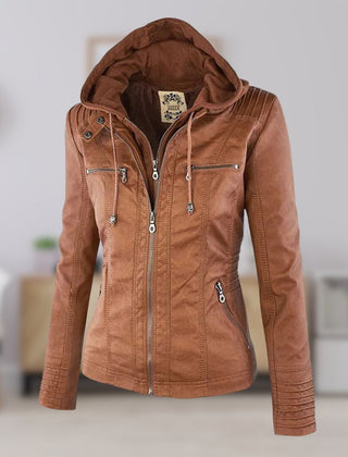 Hooded Moto Jacket with Removable Hood