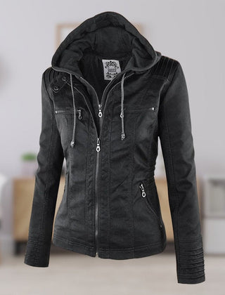 Hooded Moto Jacket with Removable Hood