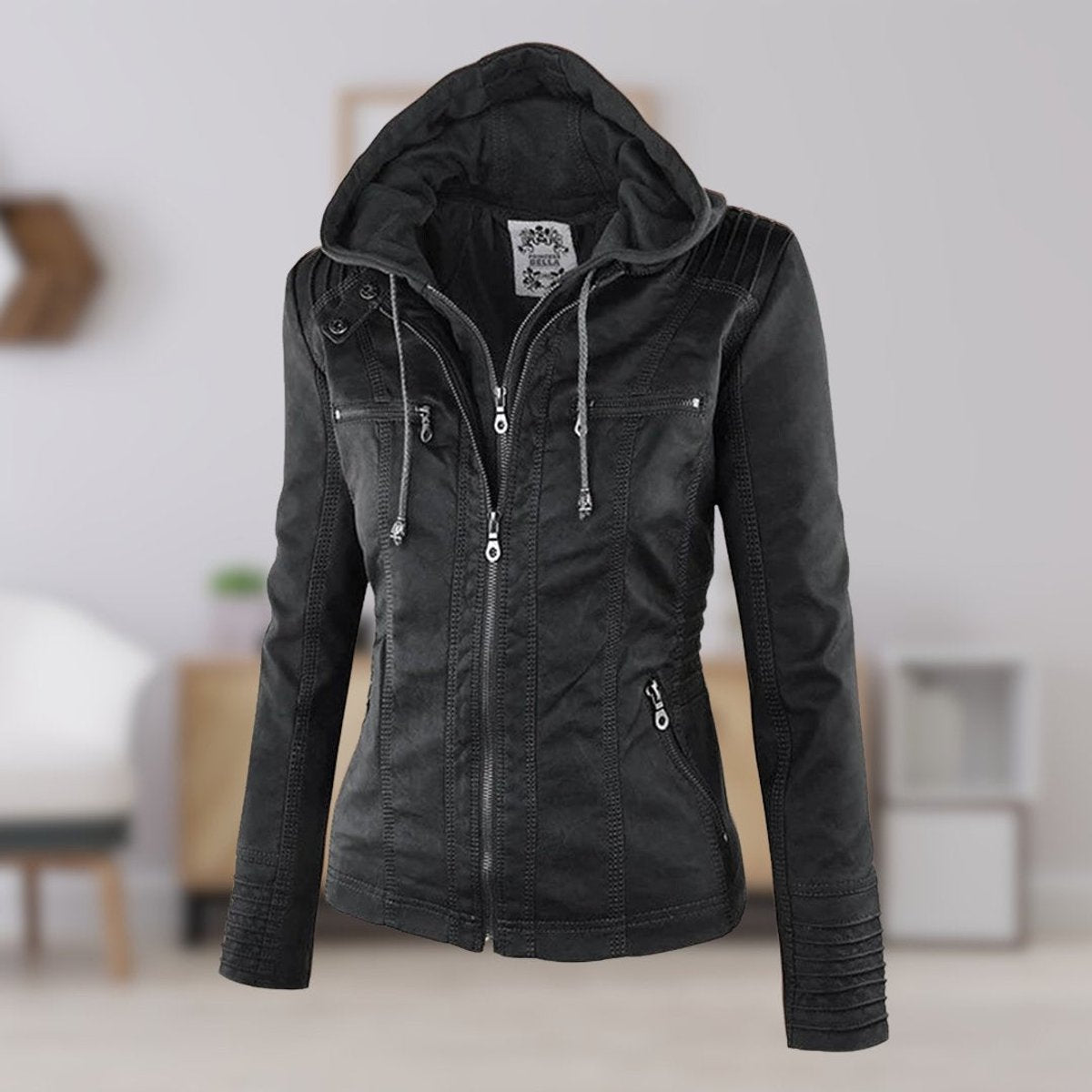 Hooded Moto Jacket with Removable Hood