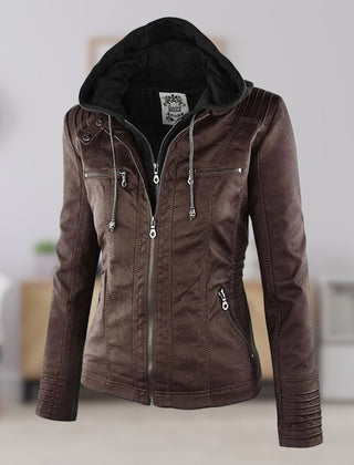 Hooded Moto Jacket with Removable Hood