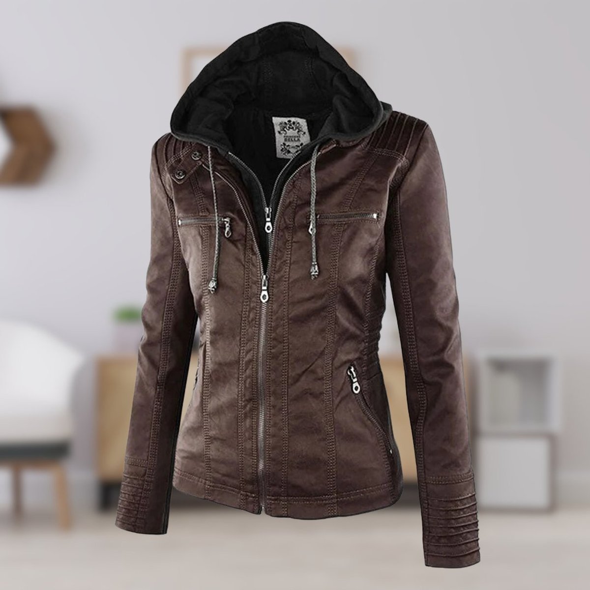 Hooded Moto Jacket with Removable Hood