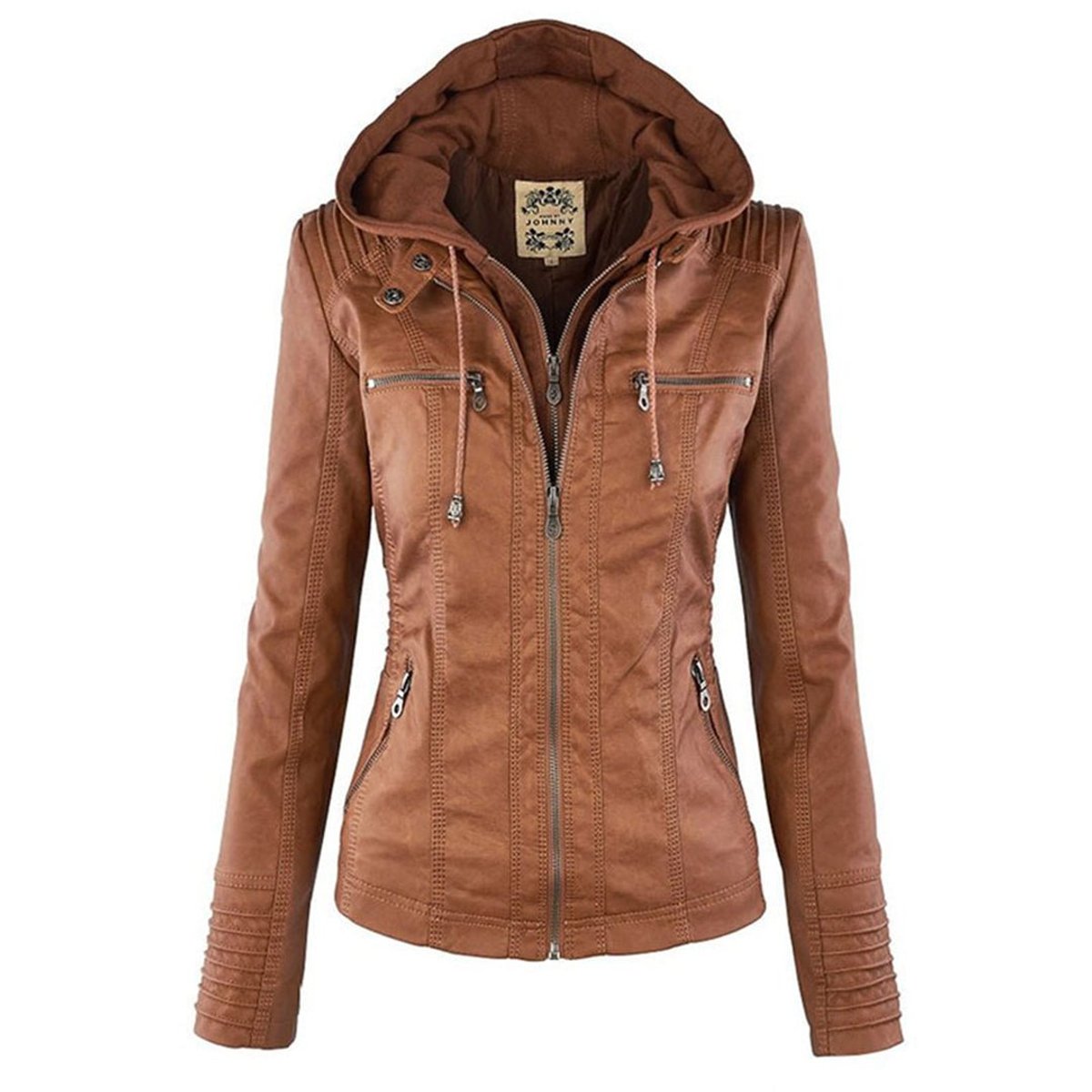 Hooded Moto Jacket with Removable Hood