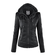 Hooded Moto Jacket with Removable Hood