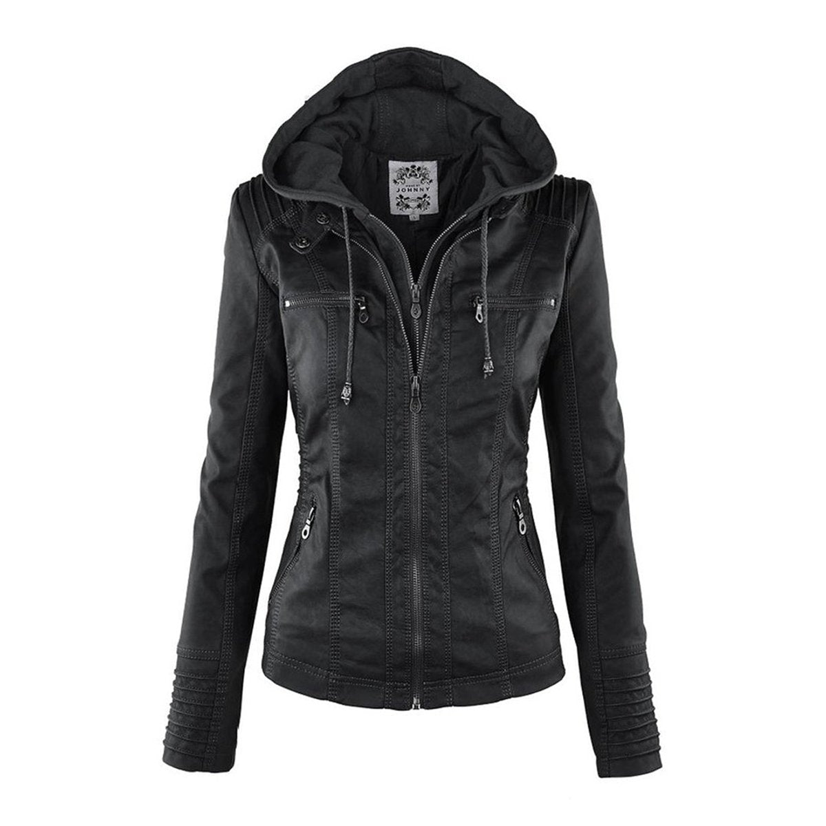 Hooded Moto Jacket with Removable Hood
