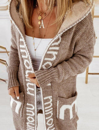 Hooded Open-Front Knit Cardigan