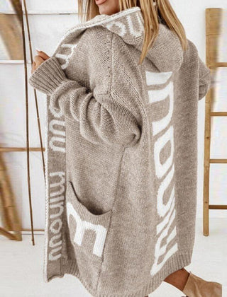 Hooded Open-Front Knit Cardigan