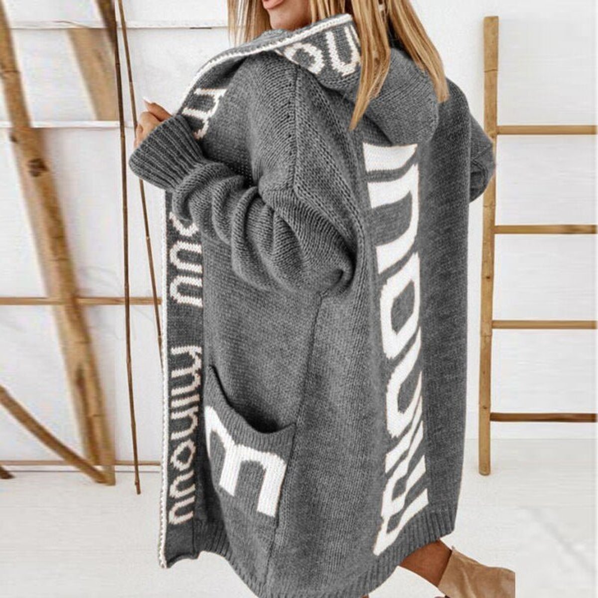 Hooded Open-Front Knit Cardigan