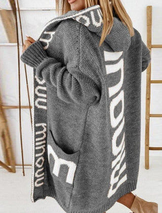 Hooded Open-Front Knit Cardigan