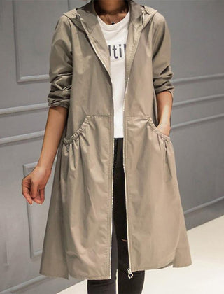 Hooded Zip-Up Long Trench Coat