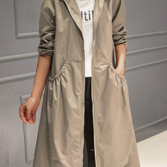 Hooded Zip-Up Long Trench Coat