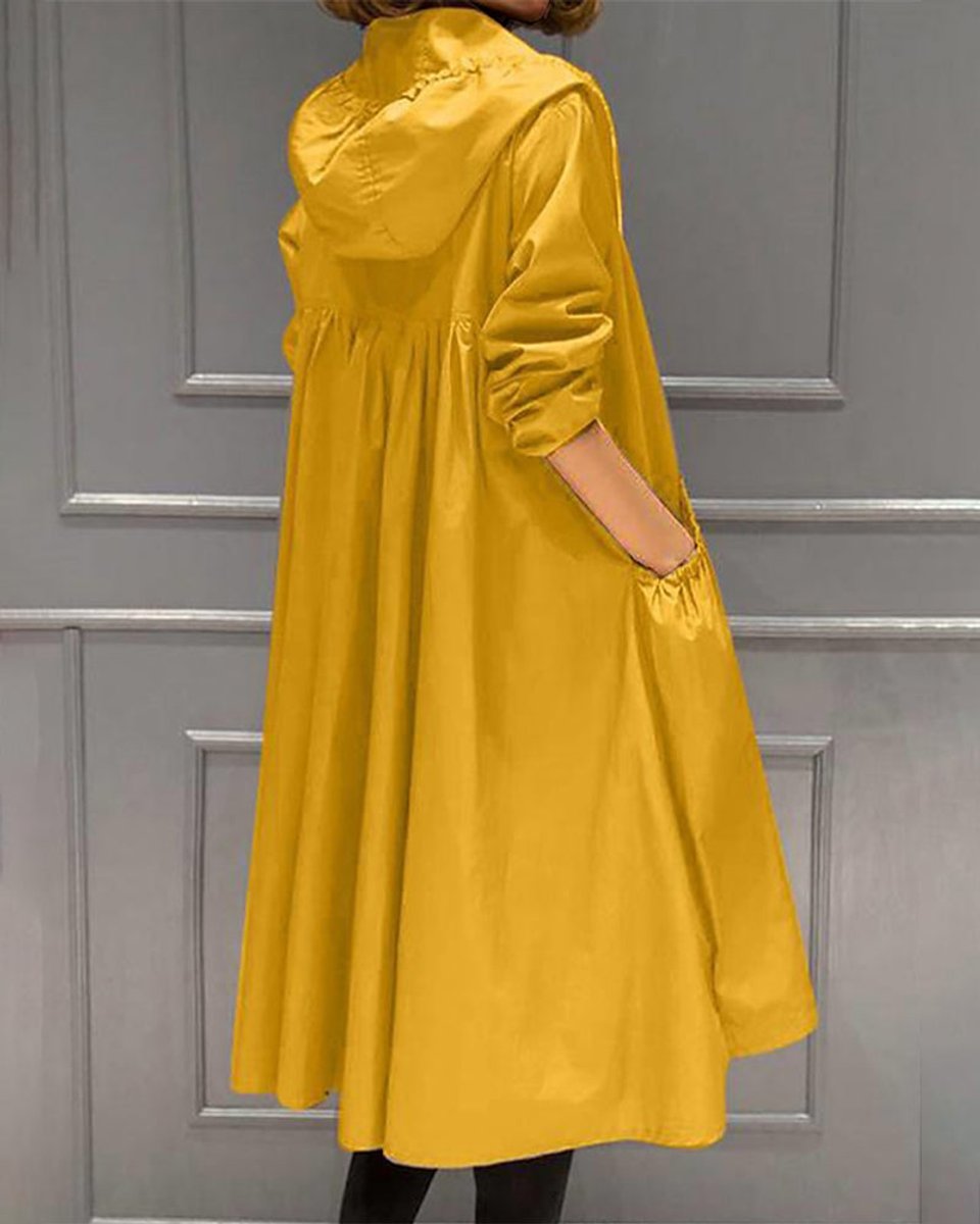 Hooded Zip-Up Long Trench Coat