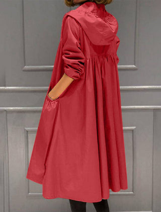 Hooded Zip-Up Long Trench Coat