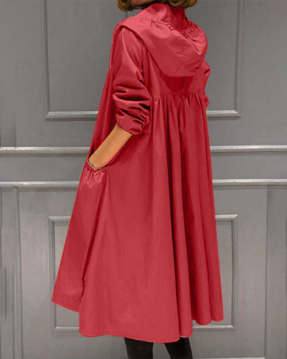 Hooded Zip-Up Long Trench Coat