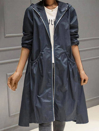 Hooded Zip-Up Long Trench Coat