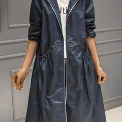Hooded Zip-Up Long Trench Coat