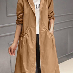Hooded Zip-Up Long Trench Coat