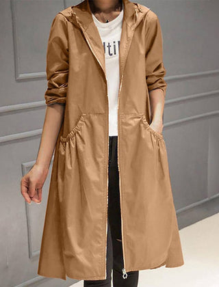 Hooded Zip-Up Long Trench Coat