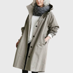 Hooded Relaxed-Fit Long Trench Coat
