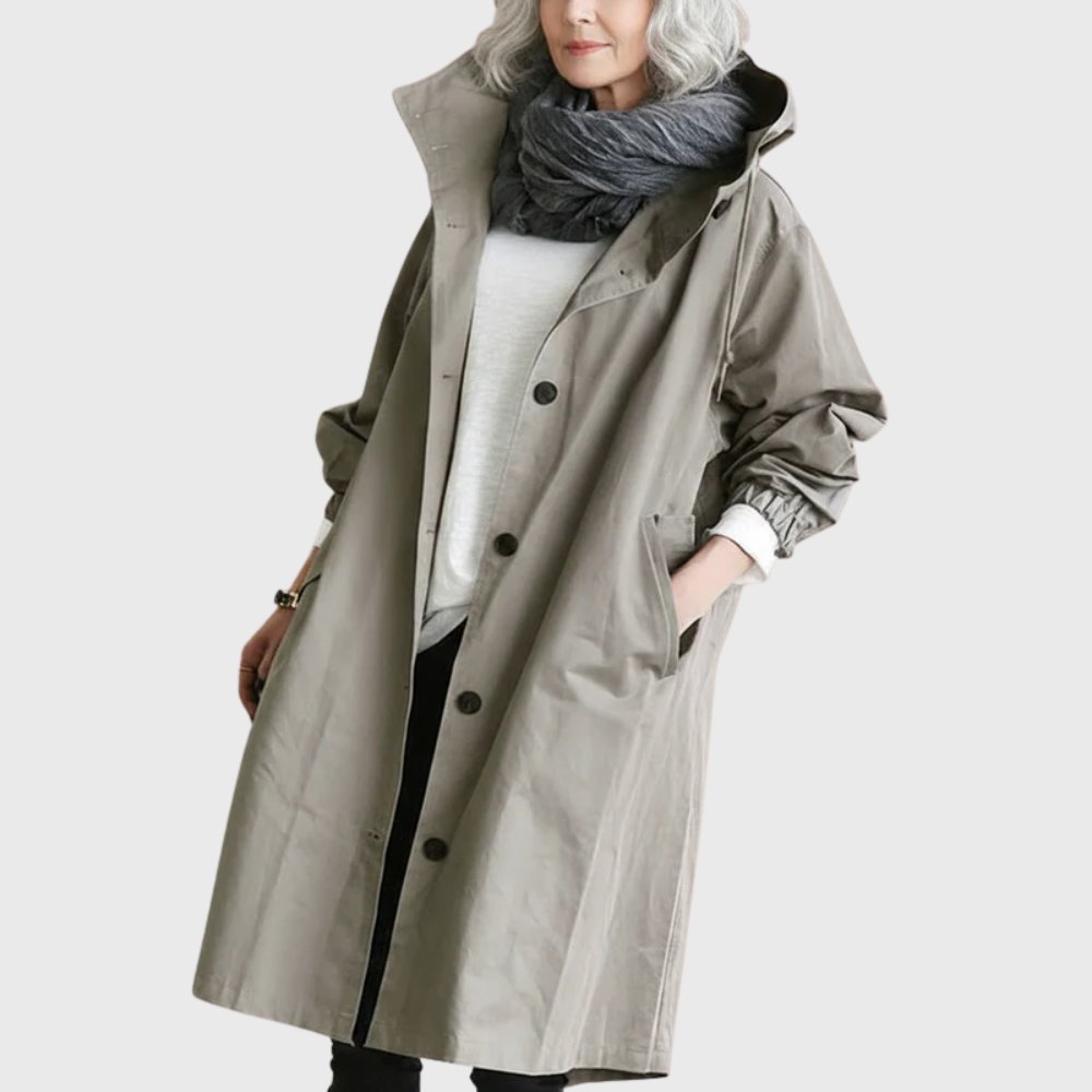 Hooded Relaxed-Fit Long Trench Coat
