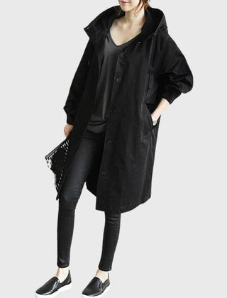Hooded Relaxed-Fit Long Trench Coat