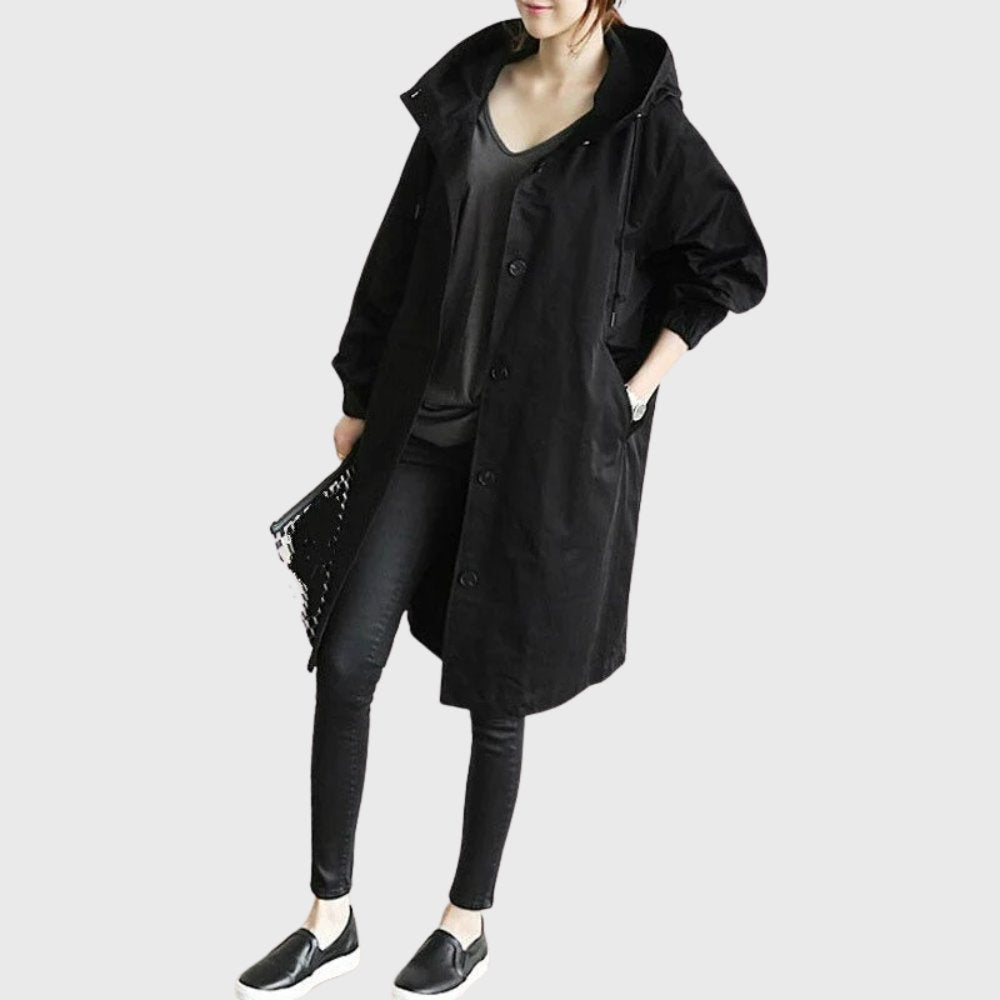 Hooded Relaxed-Fit Long Trench Coat