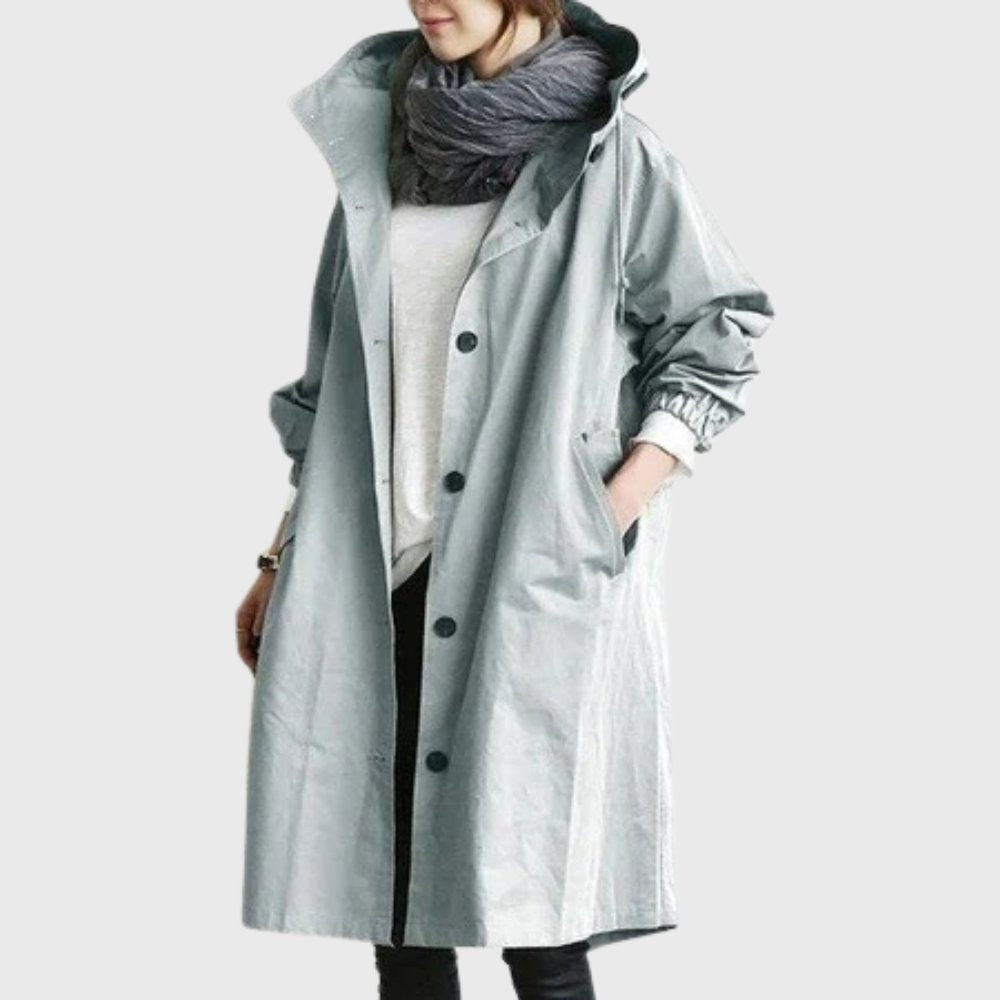 Hooded Relaxed-Fit Long Trench Coat