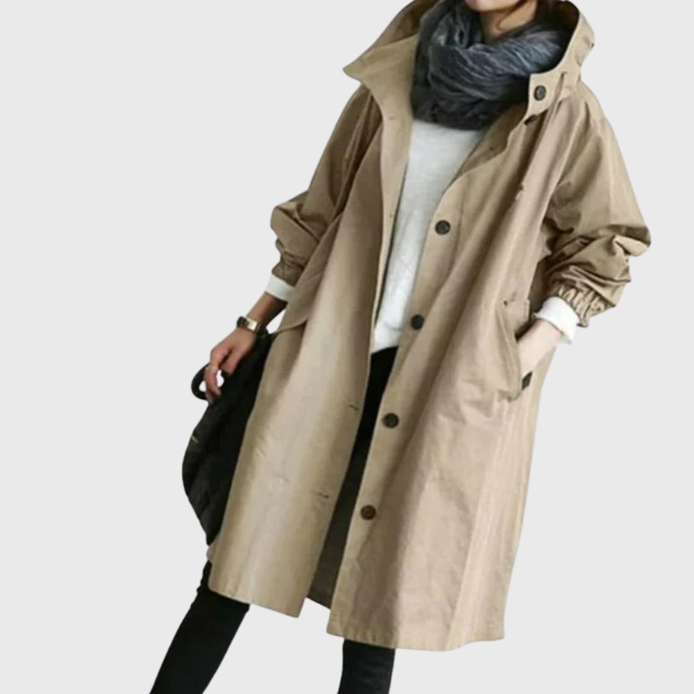 Hooded Relaxed-Fit Long Trench Coat