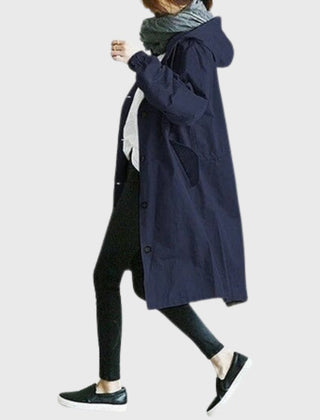 Hooded Relaxed-Fit Long Trench Coat