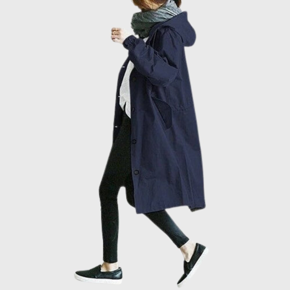 Hooded Relaxed-Fit Long Trench Coat