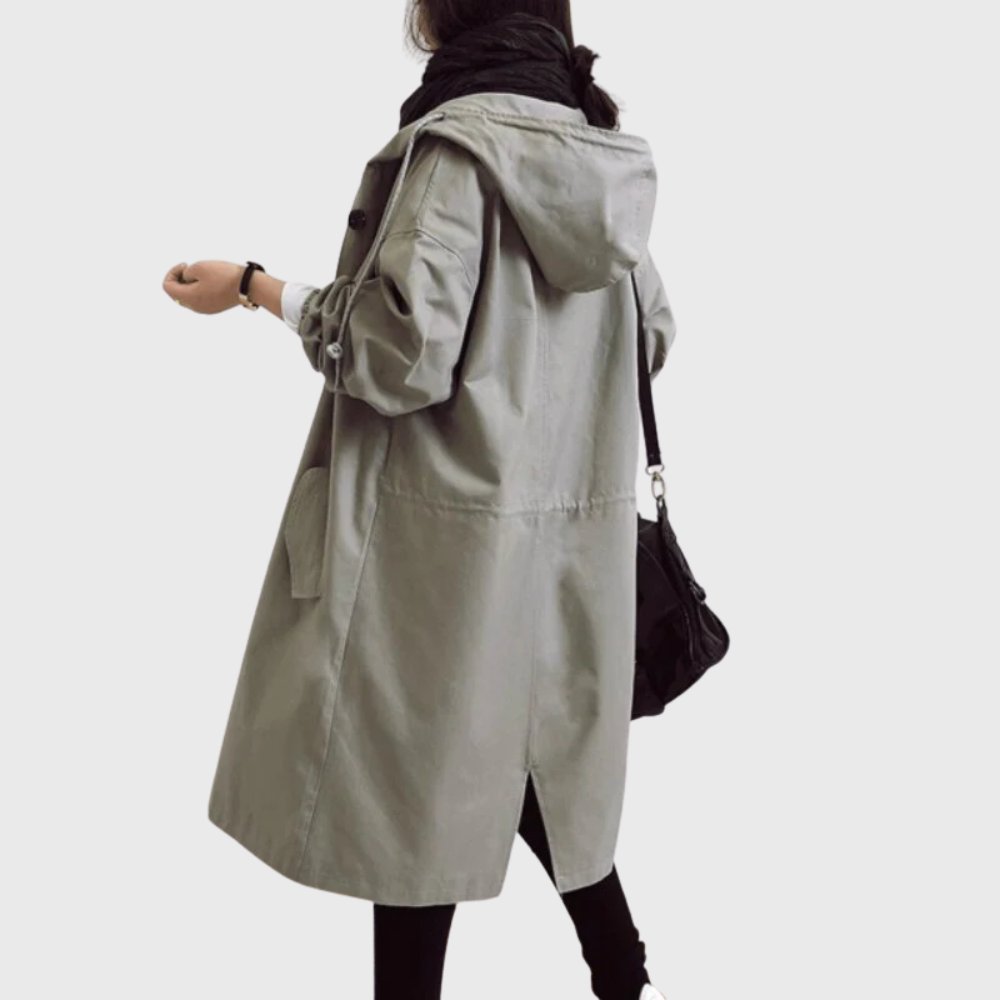 Hooded Relaxed-Fit Long Trench Coat