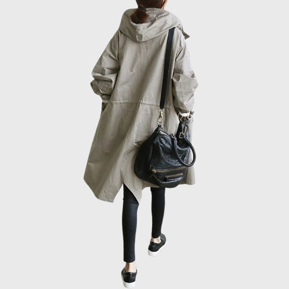 Hooded Relaxed-Fit Long Trench Coat