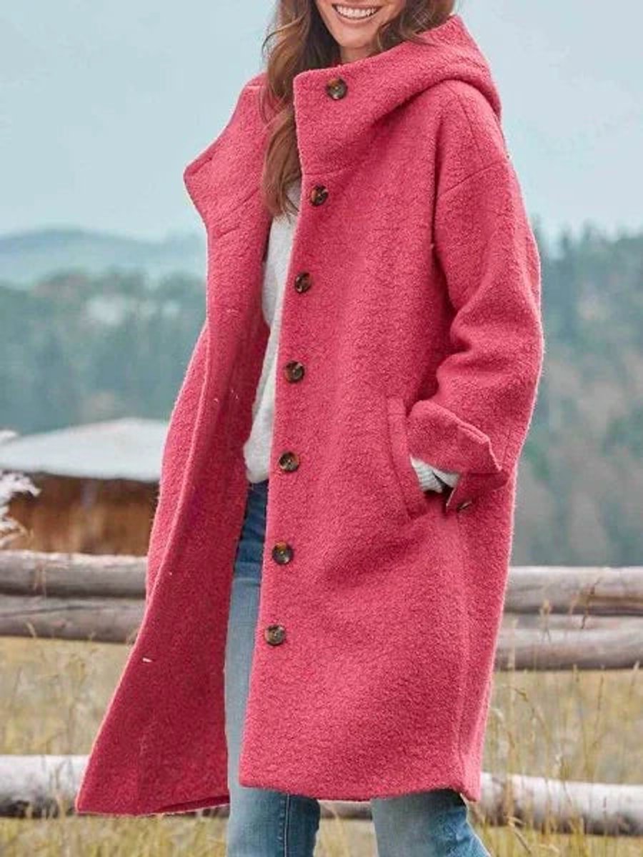 Longline Hooded Button-Front Coat