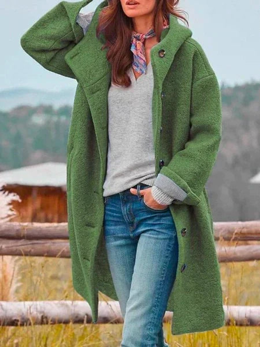 Longline Hooded Button-Front Coat