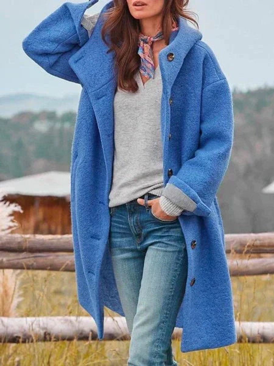 Longline Hooded Button-Front Coat