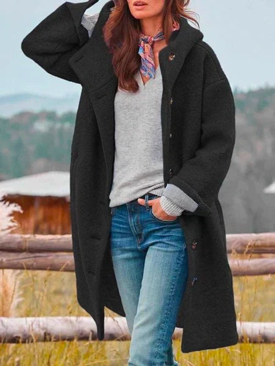 Longline Hooded Button-Front Coat