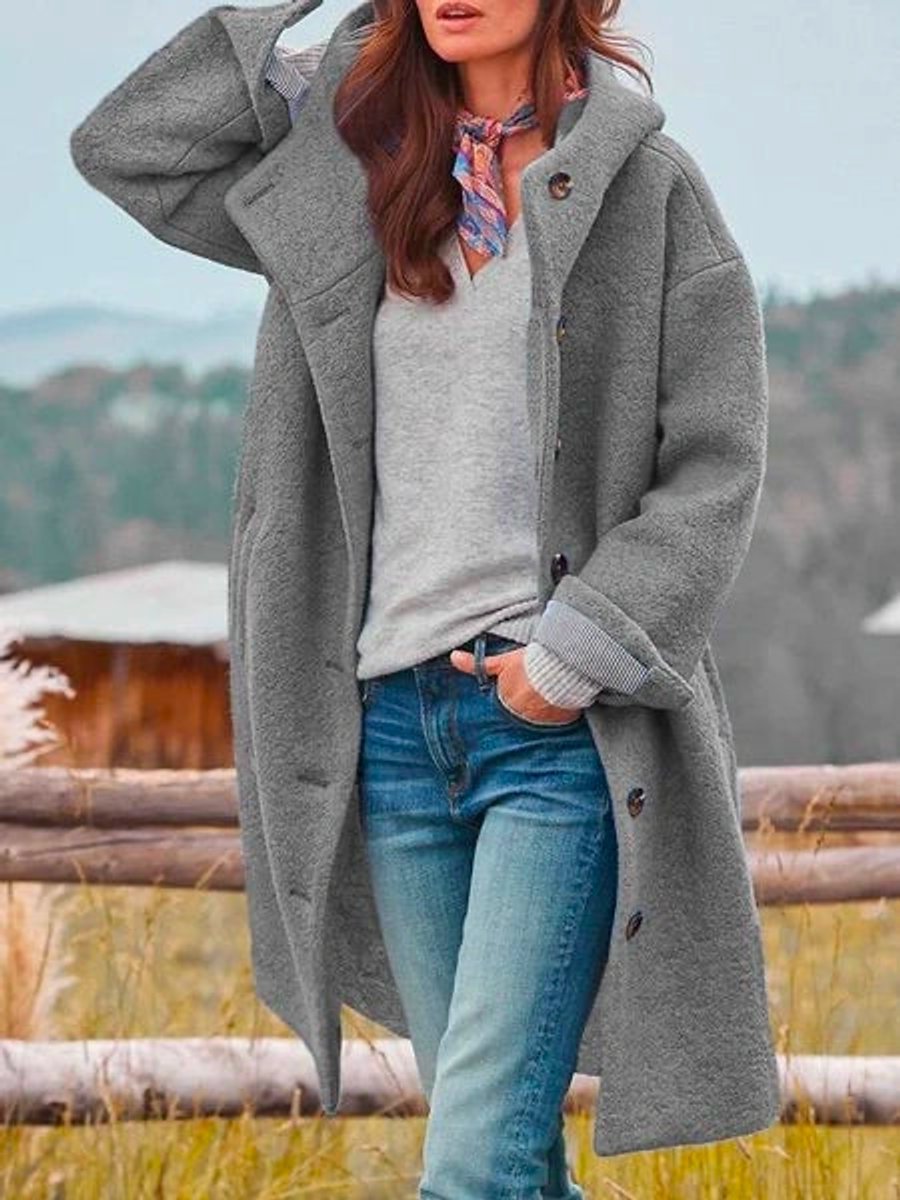 Longline Hooded Button-Front Coat