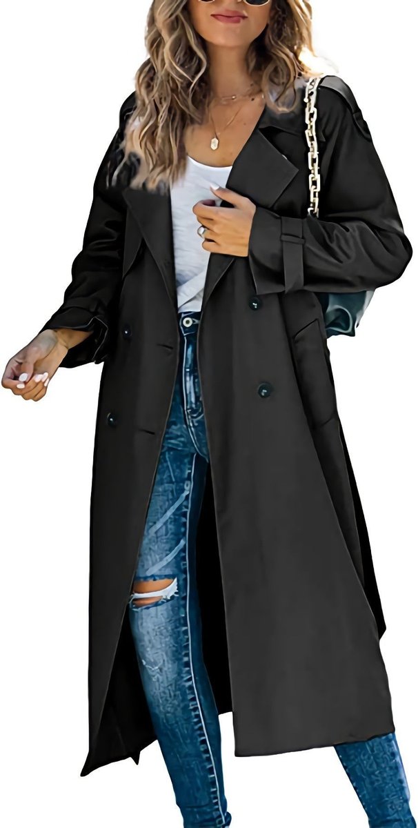 Double-Breasted Belted Longline Trench Coat