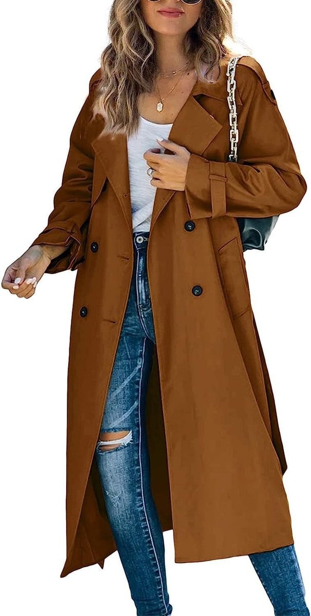 Double-Breasted Belted Longline Trench Coat