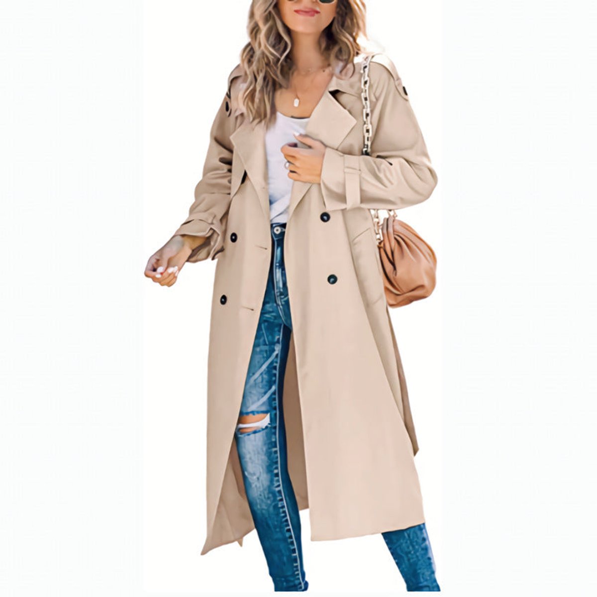 Double-Breasted Belted Longline Trench Coat