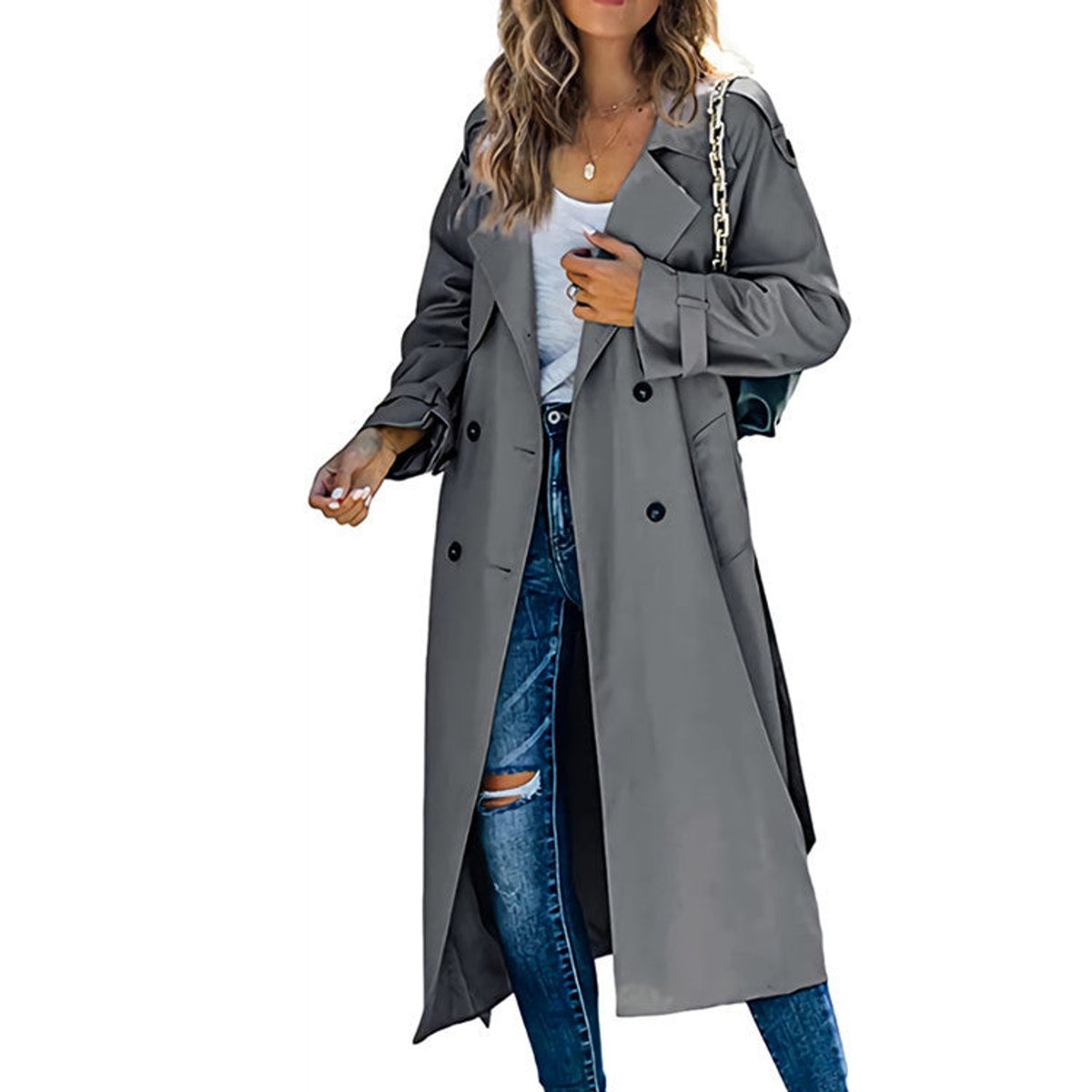 Double-Breasted Belted Longline Trench Coat