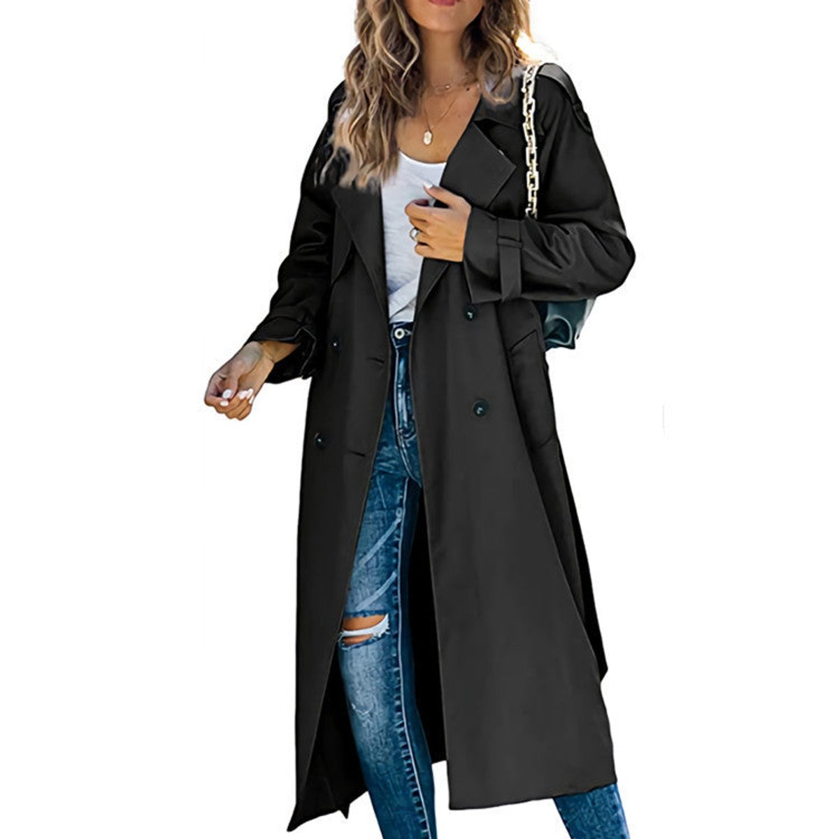 Double-Breasted Belted Longline Trench Coat