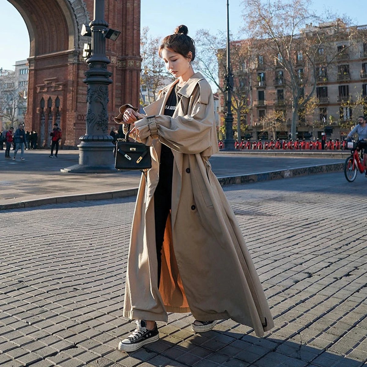 Oversized Double-Breasted Long Trench Coat
