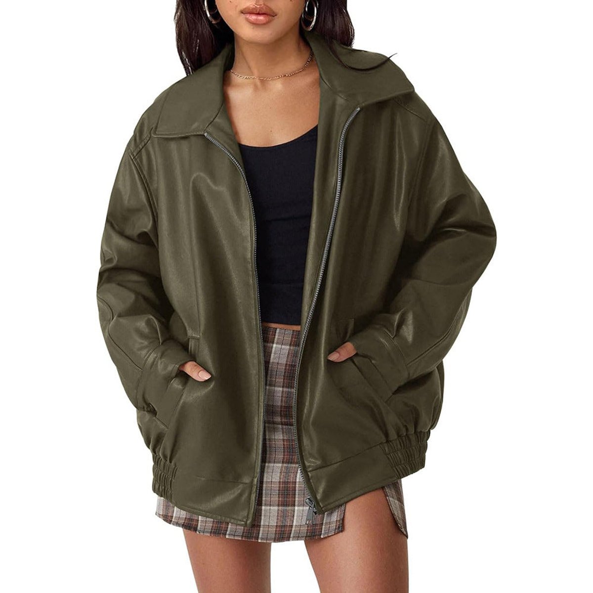 Relaxed Zip-Up Bomber Jacket