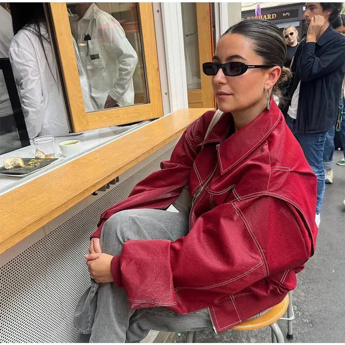 Oversized Contrast-Stitch Bomber Jacket