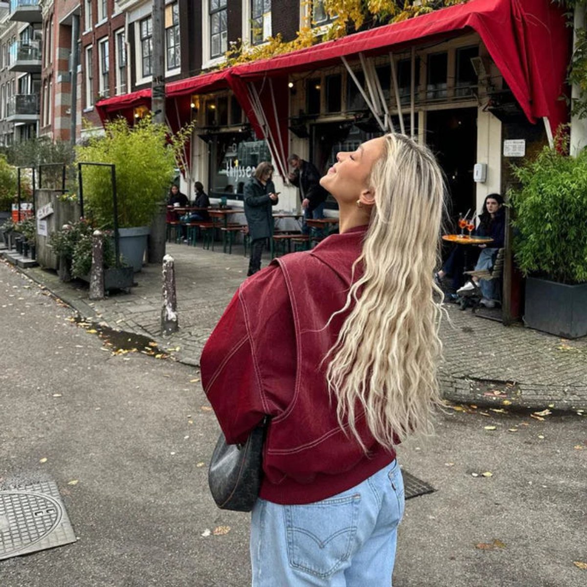 Oversized Contrast-Stitch Bomber Jacket