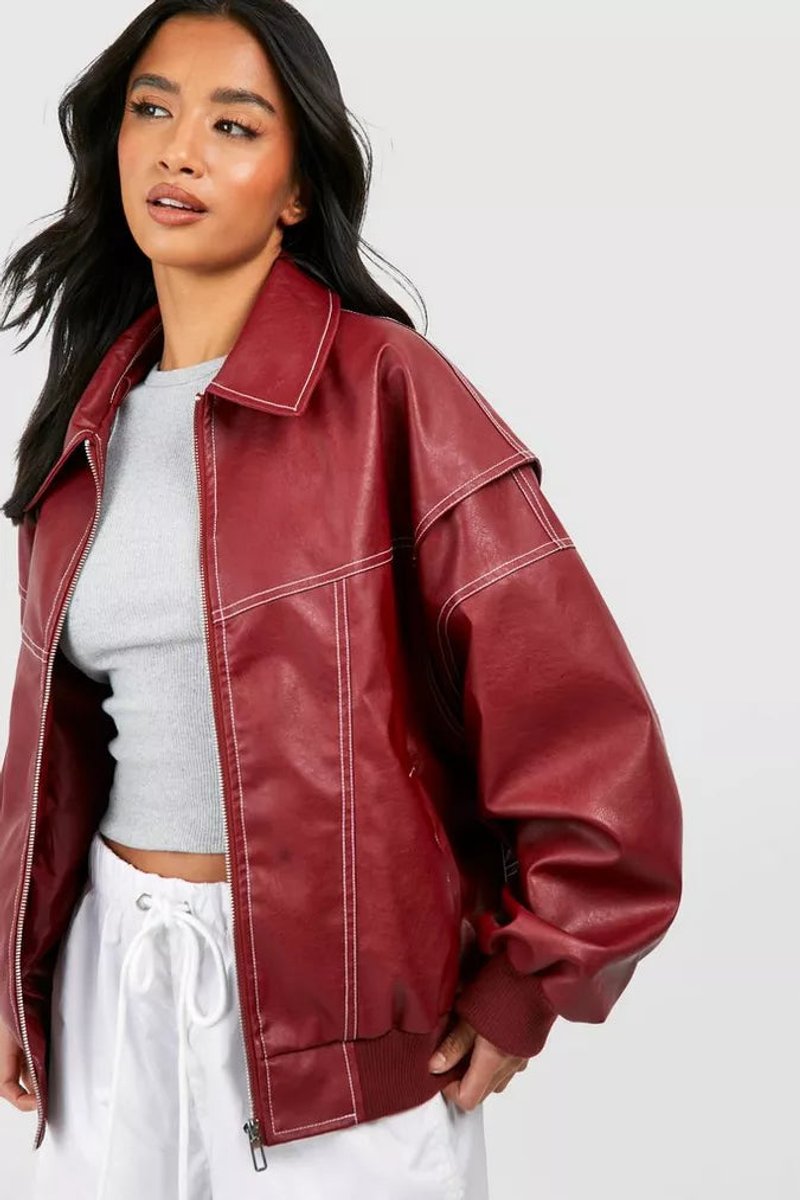 Oversized Contrast-Stitch Bomber Jacket