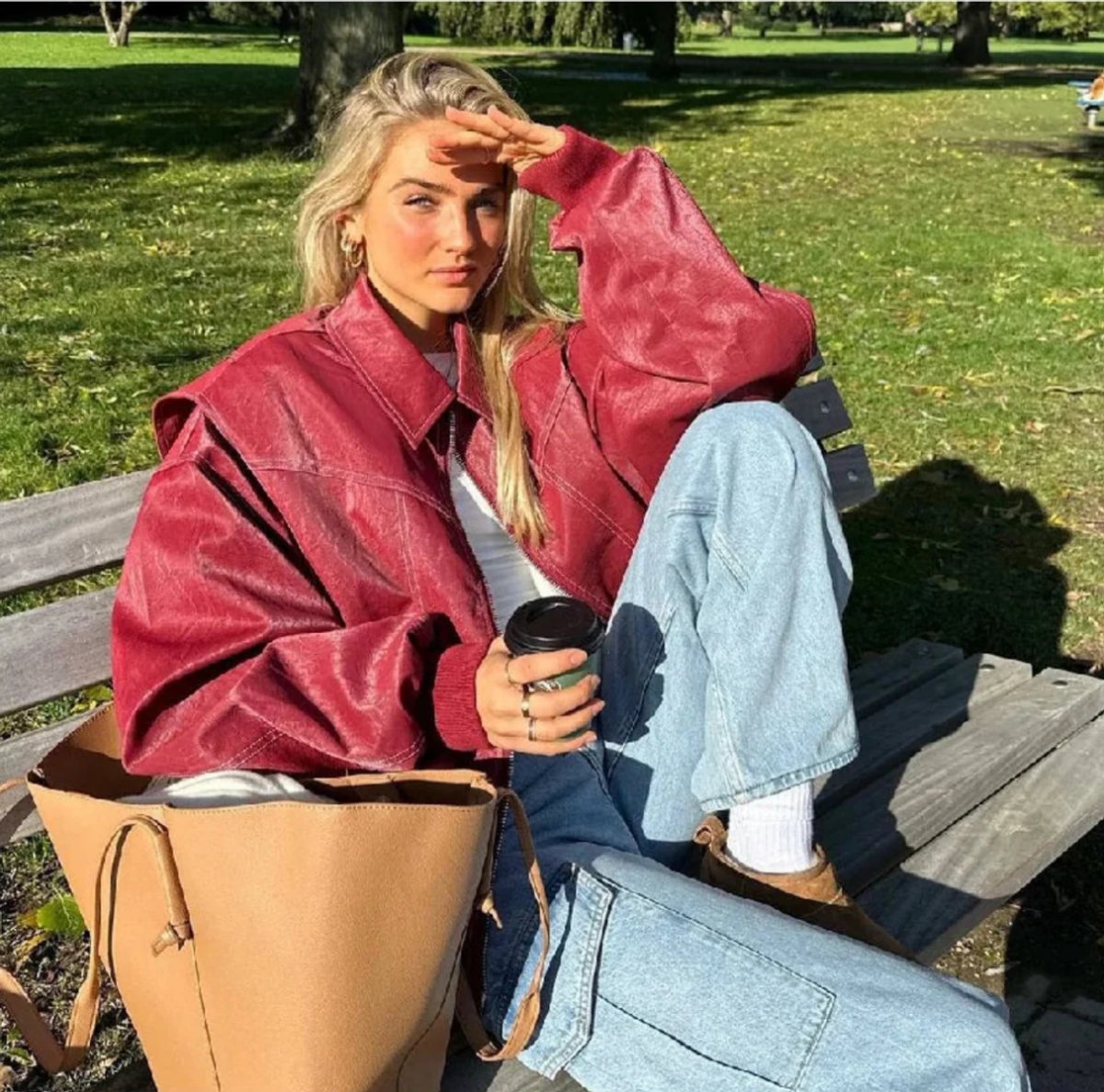 Oversized Contrast-Stitch Bomber Jacket