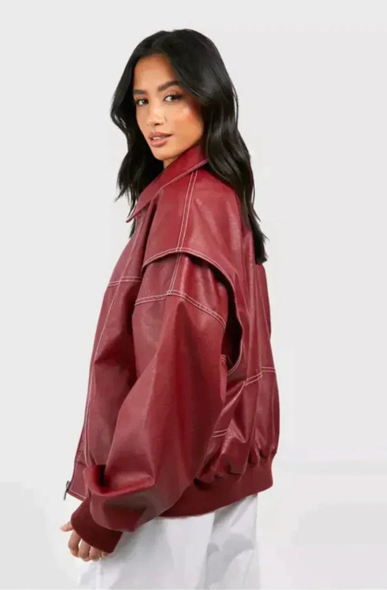 Oversized Contrast-Stitch Bomber Jacket